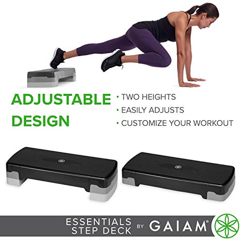Image of Gaiam Essentials Exercise Step Platform Aerobic Stepper Bench, Fitness Equipment Workout Deck with Adjustable Riser Height & Non Slip Textured Surface, Black
