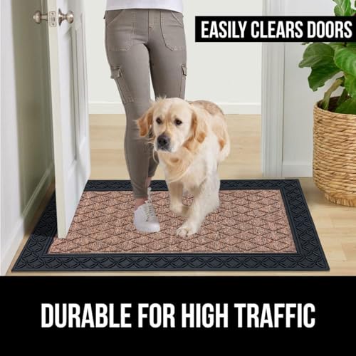Image of Luxe Home Door Mats for Home Natural Coir mat Solid Beige Rectangular, Waterproof, Low Profile All-Purpose Entrance Rug with Anti-Slip Rubber Backing for Indoor and Outdoor Use (45cm x 75cm, Pc 1)