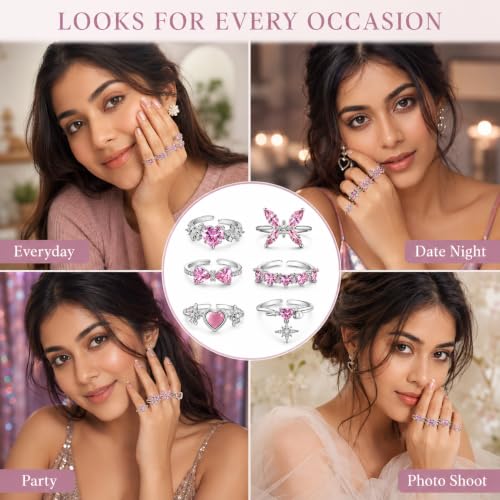 Image of Satmarhz 6pcs Adjustable Stylish Jewelry Set Minimal Elegant Daily Wear Office School Travel Fashion ring for women Comfortable Fit Durable Anti Fade Design Versatile Look Cute women rings Trend Accessory Modern finger rings for women stylish Gift Idea adjustable rings