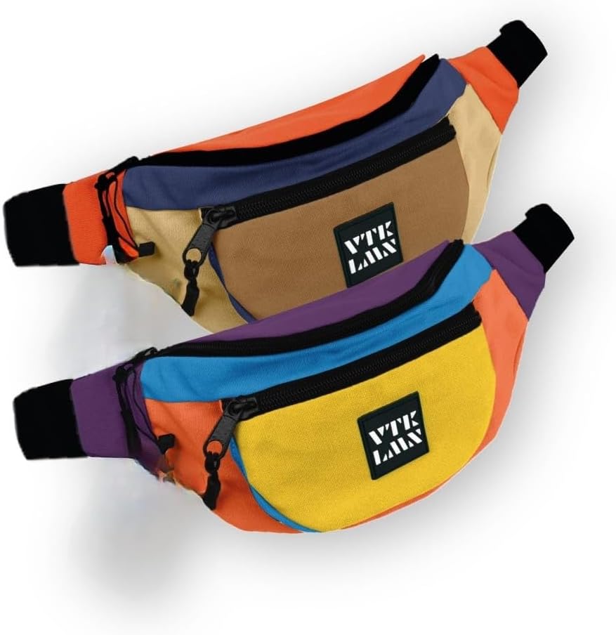 Vatkalimon Colourful Fanny Pack Set of 2 Women Belt Bag, Fanny Packs for Women, Unisex Crossbody Back with 2 Zippers