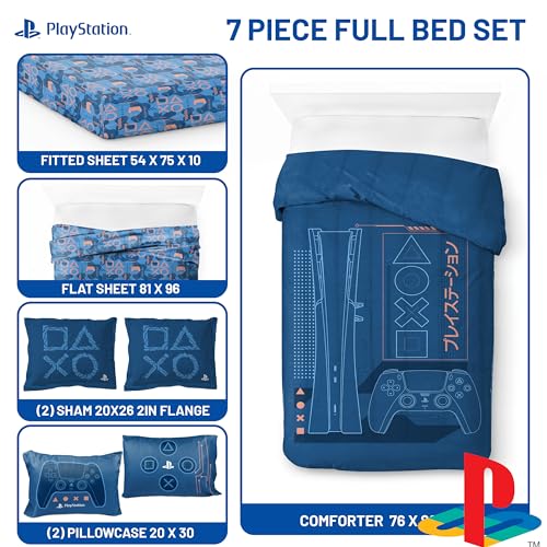Image of Jay Franco Kids Bed Set, Blue, PlayStation, 7 Piece Full | Cozy Soft Bedding for Stylish Room Decor with Comforter, Sheets & Pillow Covers
