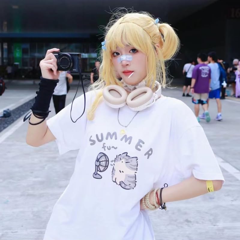 Women's Cute Cat Cartoon Print T-Shirt Kawaii Oversized Graphic Tees Y2K Men's Short Sleeve Tees Grunge Clothes - Image 2