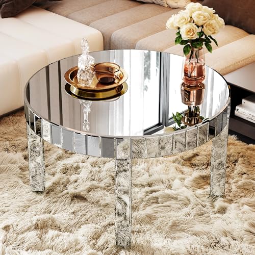 KUVADAZ Silver Mirrored Coffee Table, 31.5