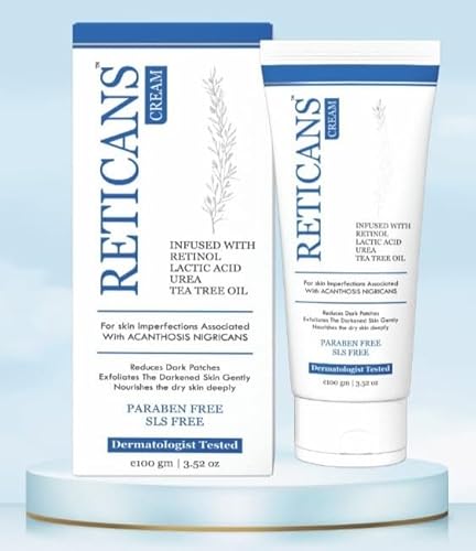 Reticans Cream for Acanthosis Nigricans with Lactic Acid | Dermatologist Tested Retinol Cream | Useful for Dark Body Parts like Neck, Ankles, Armpits & Elbows –3.52 FlOz,100 ml