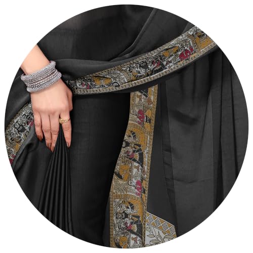 Image of MIRCHI FASHION Saree for Woman Chiffon Madhubani Print | Breathable Comfortable Printed Saree for Office and Regular Use (Available in 15 Designs)