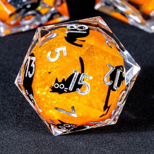 OUKELANWO Cat Liquid Core DND Dice Set, Orange 7 Pcs