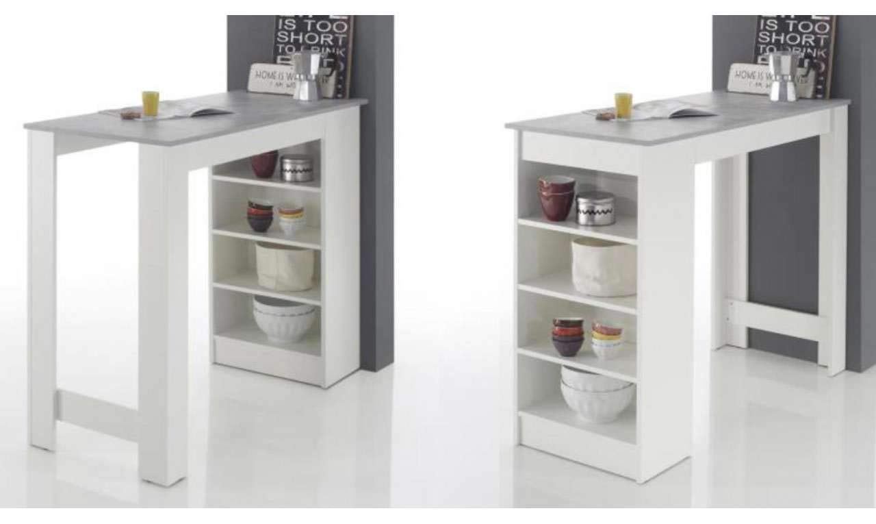 AVANTI TRENDSTORE - Cuba - Tavolo da bar in legno laminato, piano in ottica cemento e struttura bianca. Dimensioni LAP 115x103x50 cm