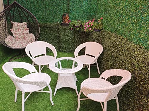 Image of Artic Fashion D-12 Chairs Table Set 4+1 Wicker Patio Furniture Sets 4 Chair and 1 Table for Garden Balcony Bedroom Powder Coated Frame Uv Protected Wicker (White)