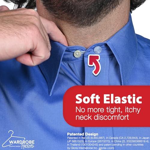 Image of Wardrobe Hackers Collar Extenders for Mens Shirts (Soft Elastic) Tight Neck Collar Relief - Expander Buttons for Dress Shirts