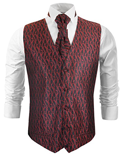 Preisvergleich Produktbild Paul Malone Hochzeitsmode Hochzeitswesten Set 5tlg schwarz rot barock + Casa Moda Hochzeitshemd weiß