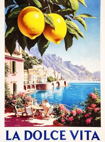 KUSTOM ART Affiche Décorative Murale Série Paysages et Villes Vue Amalfi avec Citrons La Dolce Vita Italie Impression sur Papier Satiné 40x30cm Sans Cadre