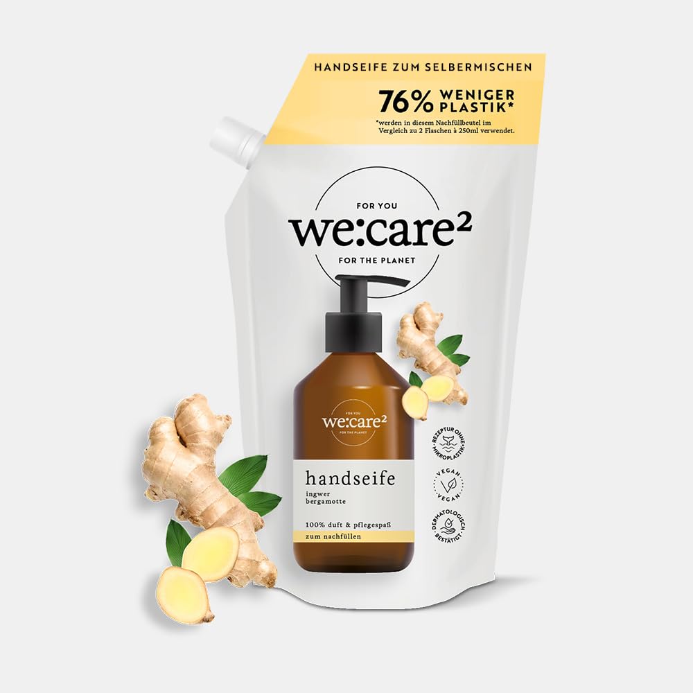 we:care² Handseife Nachfüllbeutel 500ml Ingwer/Bergamotte - Nachhaltige & vegane Flüssigseife ohne Silikone, Parabene & Mikroplastik - Seife Nachfüllbeutel - Flüssigseife Nachfüllbeutel