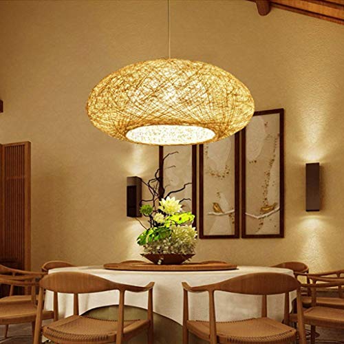 Suspension E27 Lustre Tissage Intérieur Vintage Bambou Naturel Luminaire Plafonnier Suspendue Hauteur Réglable Créations Garden Restaurant Salon Chambre...