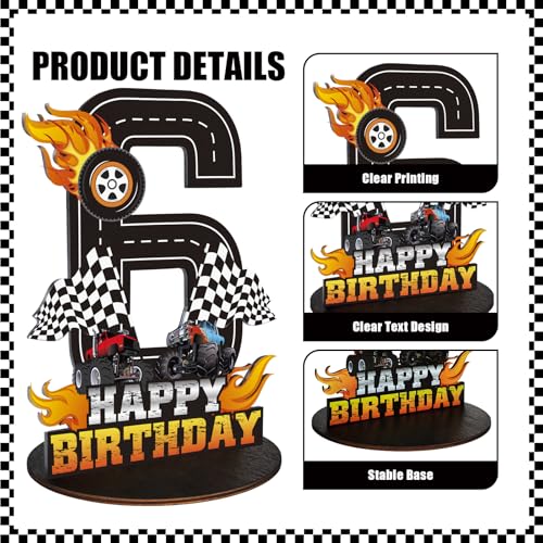 Image of Truck Birthday Number Sign Centerpiece, Truck Wooden Decoration Photo Props for Truck Birthday Decorations (6th)