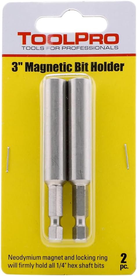 ToolPro 3 in. Magnetic Bit Tip Holder - Strong Magnetic Driver Extension for 1/4 in. Hex Bits, Holds Bits Securely (2-Pack)