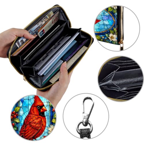 Image of Women's Wallets Credit Card Holder Money Leather Long Wallet | Long wallet with Wristlet,Large Capacity with Zip-Around Phone Purse for Women Ladies Girls,Red Hummingbird