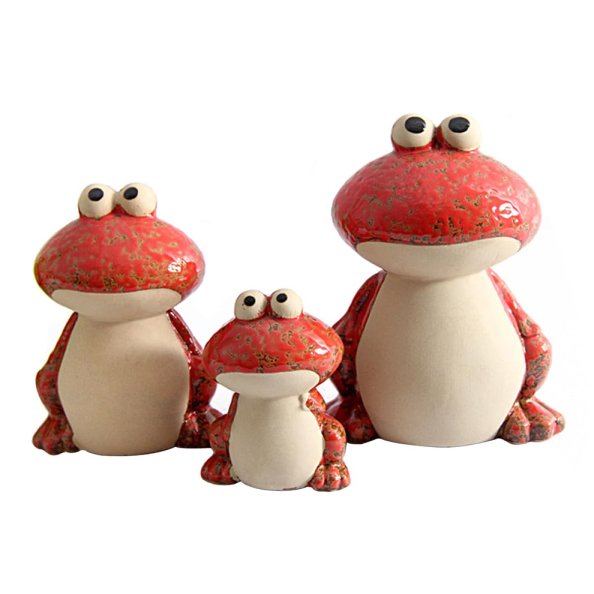 Grenouilles décoratives en céramique rouge au design miniature et vivant