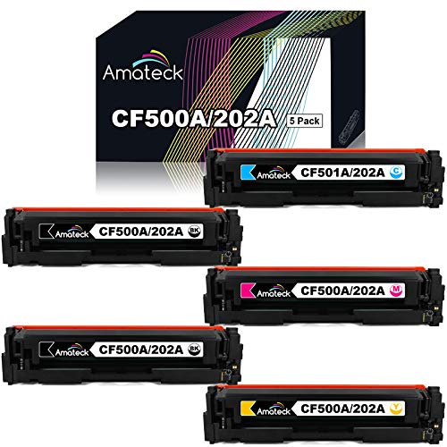 Amateck Compatible Toner Cartridge Replacement for HP CF500A CF501A CF502A CF503A (HP 202A) 5 Pack Black Cyan Magenta Yellow for Color Laserjet Pro M254dw, MFP M281cdw, MFP M281fdw