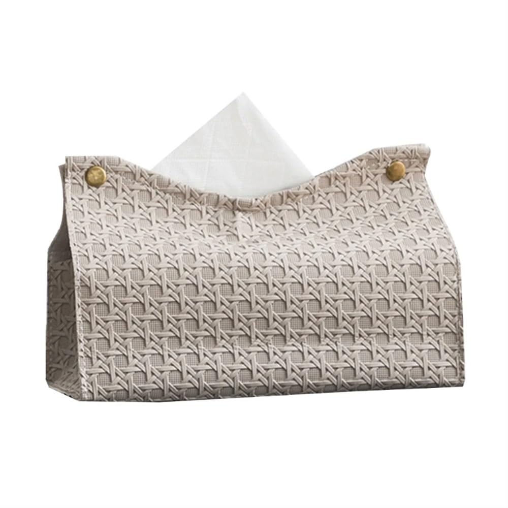 Aimanqi Brown Rectangle Tissue Box Cover Holder Modern Pu Leather Napkin-Holder Decorative Household Paper Storage Box(Brown)