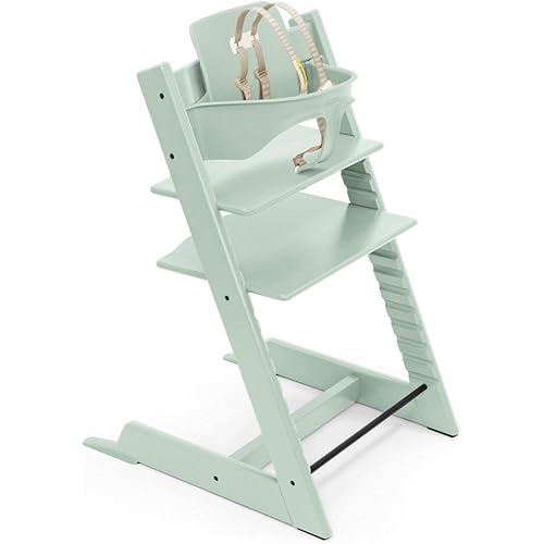 Tripp Trapp High Chair from Stokke, Soft Mint - Adjustable, Convertible Chair for Children & Adults - Includes Baby Set with Removable Harness for Ages 6-36 Months - Ergonomic & Classic Design