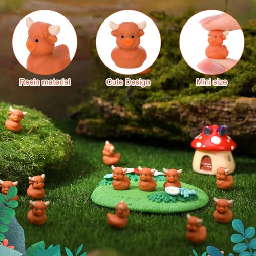 Image of 50 Pcs Highland Cow Ducks Toy Figures, Mini Cow Resin Ducks Bulk, Tiny Cows Figurine Dress up Duck Toy for Party Favors (Highland Cow)