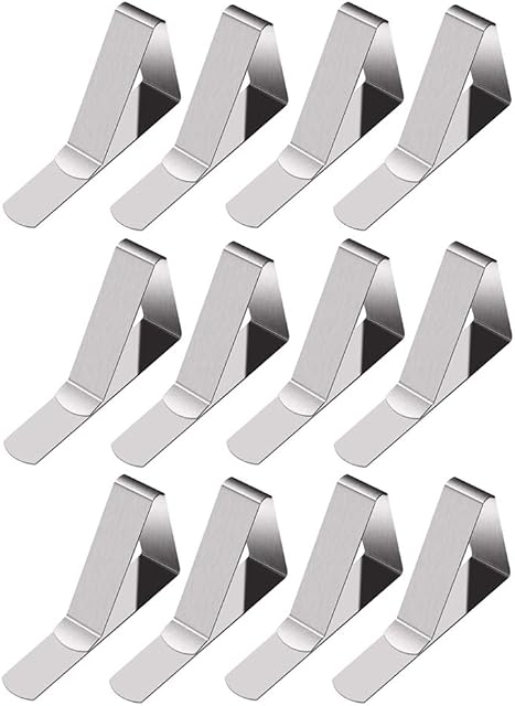 Qiuyan Table Clips, 12pcs Pack Tablecloth Clips Stainless Steel Table Cloth Cover Clamps Holder for Home, Dining, Picnic, Party and Wedding