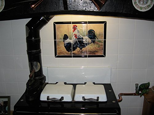 Ceramic Tile Mural - Black Rooster And Hen - By Laurie Snow Hein #TOP2