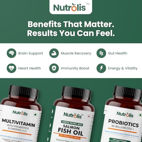 Image of Nutrolis Men's Health Combo - Multivitamin + Probiotics + Omega-3 Fish Oil | 3-in-1 Daily Supplement for Energy, Immunity, Gut & Heart Health | 3-Month Pack