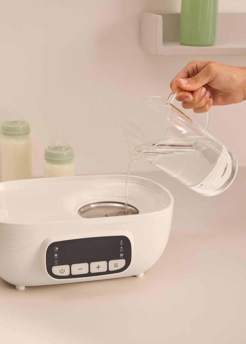 CREATE/BABY BOTTLE CARE/Esterilizador multifunción con secado blanco roto/Capacidad 8 biberones, secado completo, almacenamiento estéril, calentador biberones, deshidratación de frutas, 600W