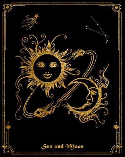 Celestial Journal | Dot Grid Journal Diary Notebook, 8" x 10" | Sun and Moon Journal, Celestial Notebook, Aries Journal, Boho Diary | Astronomy ... for Sun and Moon lovers | black gold cover