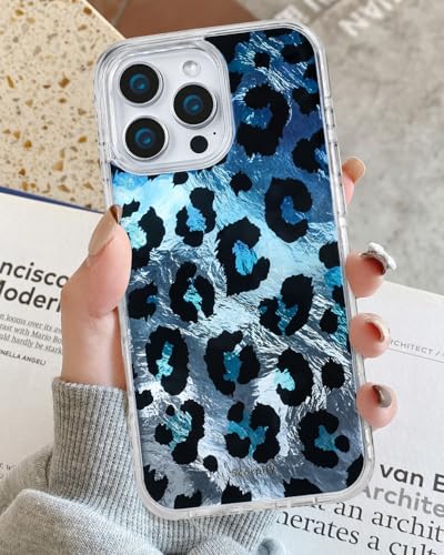 Coque iPhone 16 Pro Max MagSafe léopard bleu pailleté Scorpify