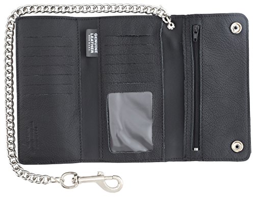 Image of RFID Blocking Men's Tri-fold Vintage Long Style cow Leather With Chain card holder Wallet,MADE IN USA