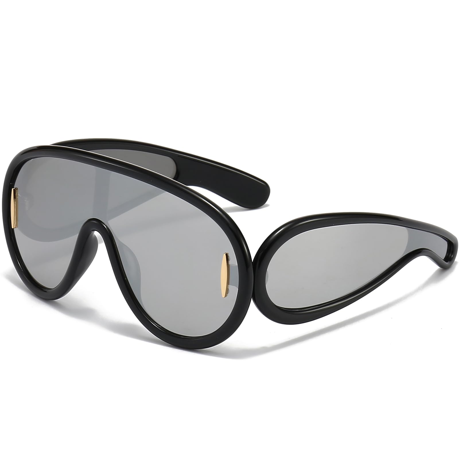 PORADAY Fashion Wave Mask Sunglasses for Women Men Trendy Oversized Sun Glasses Luxury Designer Y2K Punk Shades