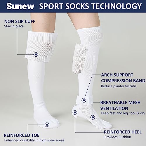 Sunew Soccer Baseball Socks Youth Boys 9-10, Team Sport Knee High Athletic Softball Field Hockey Rugby Volleyball Team Homecoming Socks for Back to School White for Men's Womens Small 2 Pairs3
