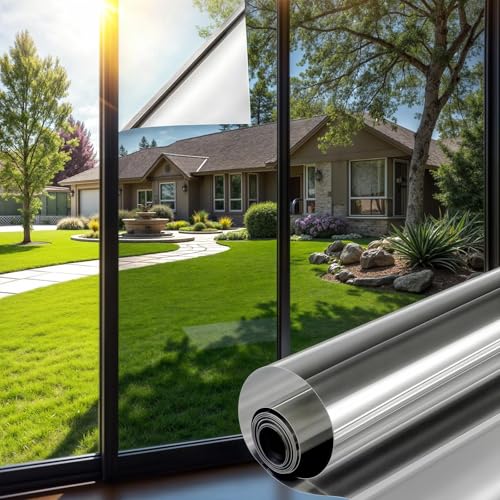 Mgood Vinilo Espejo para Ventanas 30x120cm, Vinilos para Cristales Unidireccional Lámina Privacidad Ventana Anti 99% UV Control de Calor Anti Sol Vinilo Ventana para Hogar y Oficina, Plata Plata