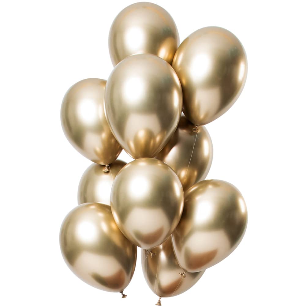Folat 69711 Balloons Mirror Effect Gold 33 cm Pack of 12 Latex Helium Balloons, Birthday Decoration, 30 cm
