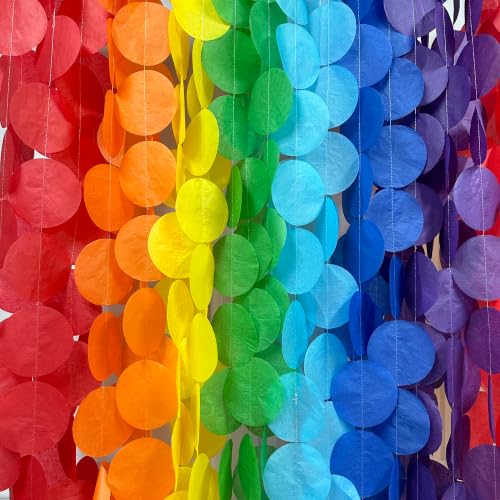 Image of 205Ft Rainbow Party Decorations Big Polka Dots Tissue Paper Backdrop Streamer Colorful Circle Dots Hanging Curtain Garland for Birthday Fiesta Carnival Wedding Engagement Pride Party Supplies