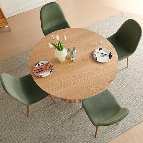 Dining Table Set for 4, Mid Century Modern 47 Inch Wooden Round Dining Table Set, Space Saving (Table + 4 Green Chairs) - Thumbnail 2