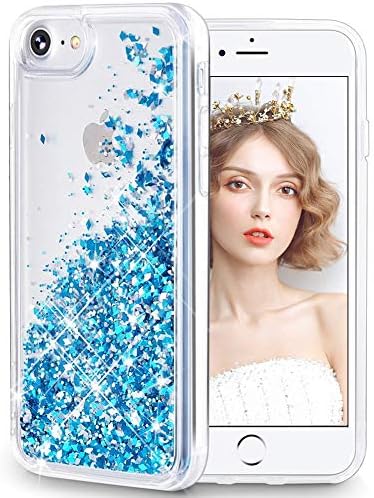 WLOOO Glitter Case for iPhone SE 2022, iPhone 6 6s 7 8 Case, Glitter Liquid Crystal Quicksand Slim Girls Soft TPU Bumper Silicone Protective Shockproof Cover for iPhone SE 2020/6/6S/7/8 (Teal Violet)