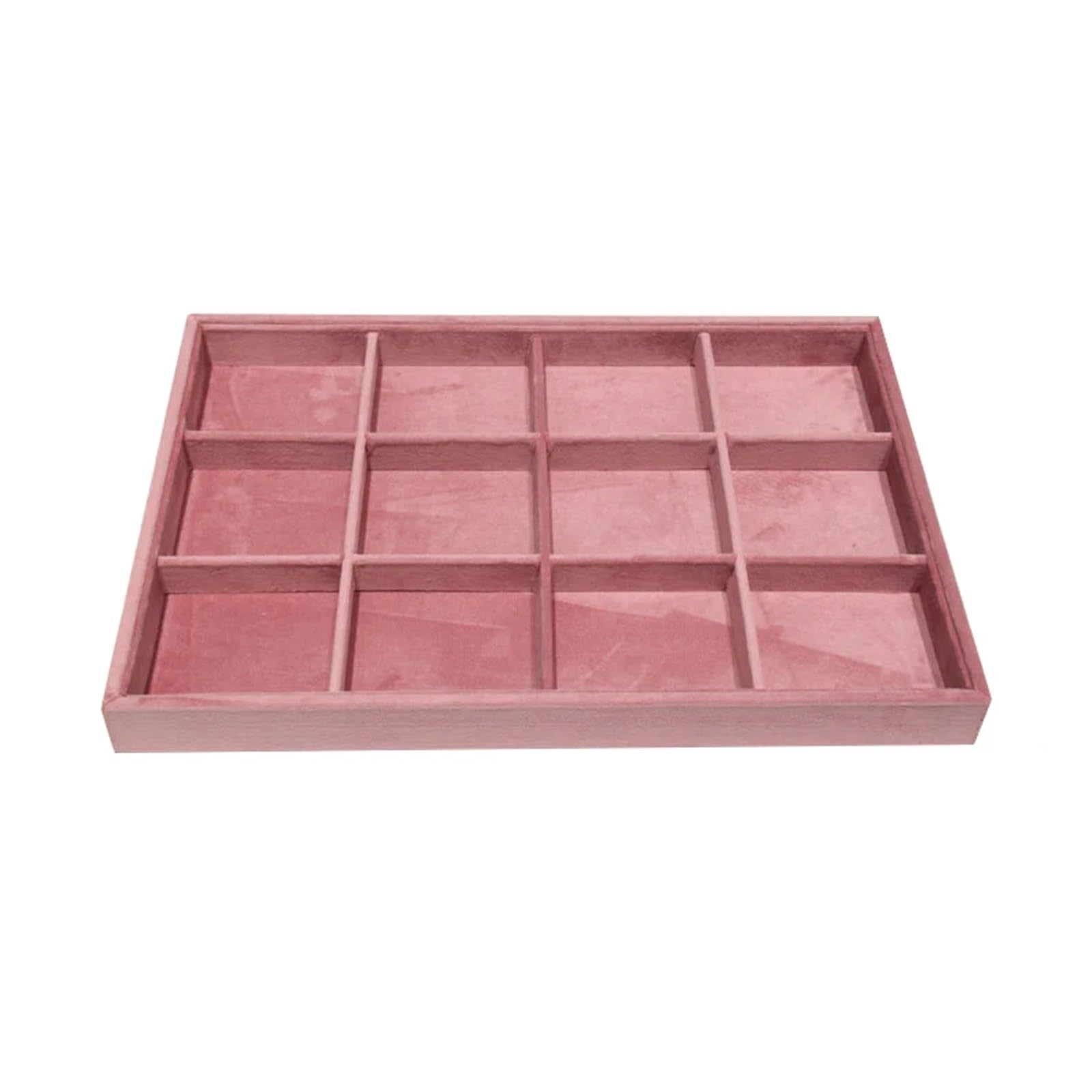 ZHSOAO Pink Velvet Ring Tray Jewelry Organizer Necklace Earrings Pendant Storage Rack Display Watch Holder 35 * 24Cm for Jewelry(12 girds tray)