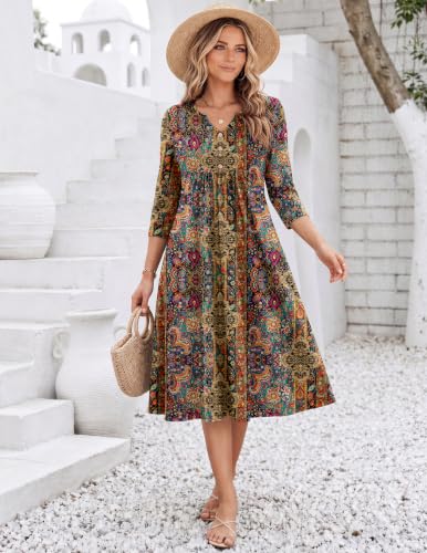 Image of Zeagoo Womens Dresses 3 /4 Sleeve Casual Fall A Line Midi Dress with Pockets