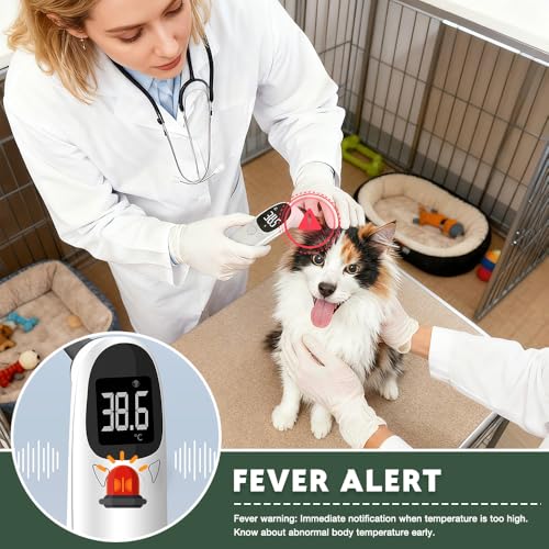 HOVCEH Ohrthermometer Hund, Fieberthermometer Hund mit LED Anzeige, 12,8 * 3,9 cm Tragbares Fieberthermometer Ohr, Fiebererkennung für Katzen, Hunde, Kühe, Ferd(Weiß)