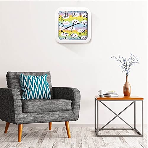 Horloge murale décorative nuages mignons de forme carrée 26x26cm