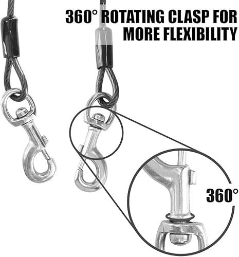 Vista 41 de BV Cable de amarre para perros de 25 pies – Cable resistente para perros de hasta 35 libras – Reflectante y libre de óxido con clips giratorios