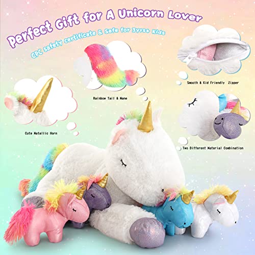 Doldoa Unicorn Stuffed Animal For Girls, Mommy Stuffed Unicorn With 4 Baby Unicorns, Cute Plush Unicorn Toy For Kids，22'' #TOP3