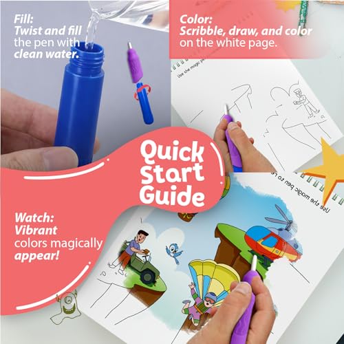 Image of Reusable Magic Water Coloring Book For Kids, Educational Fun Time for Kids, Mess-Free Art with Quick Dry Technology (Vehicles Theme | 4 Reusable Coloring & Activity Boards | 1 Refillable Water Pen)