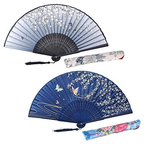 MKISHINE 2 Pieces Folding Fans,Hand Fan,Bamboo Fans with Tassel Women's Hollowed Bamboo Hand Holding Fans for Wall Decoration,Wedding Gift, Party Favors