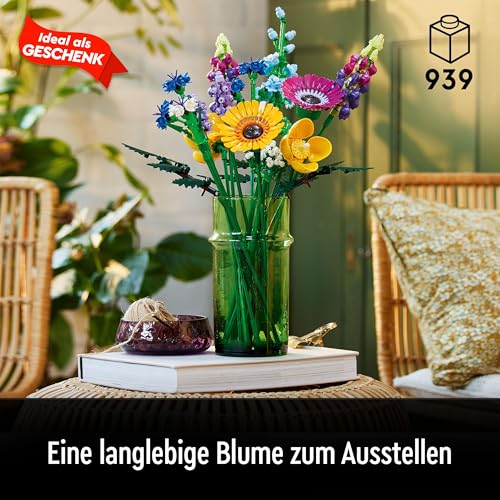 LEGO Botanicals Wildblumenstrauß Set - Künstliche Blumen mit Mohn und Lavendel zum Basteln für Erwachsene - Geschenkidee für Heimdeko - Botanik Kollektion 10313