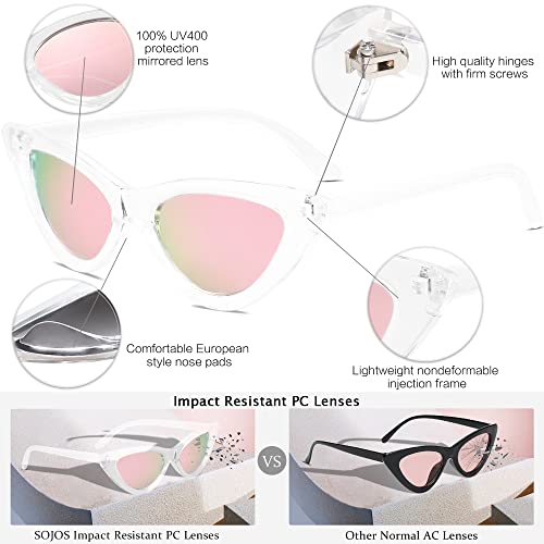 SOJOS Retro Vintage Narrow Cat Eye Sunglasses for Women Clout Goggles Plastic Frame SJ2044