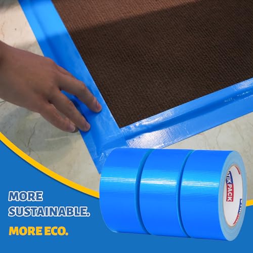 Image of 3 Rolls Blue Duct Tape, Heavy Duty Strong Industrial Colored Duct Tape 9mil x 2inch x 25yds Flexible, No Residue, Waterproof and Tear by Hand, Multi-Use for Indoor & Outdoor Repairs